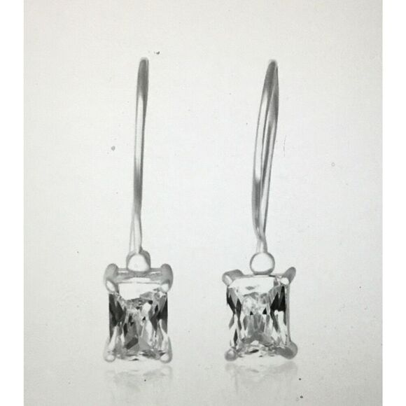 2 Ct Emerald Cut CZ French Wire Earrings - Picture 2 of 4